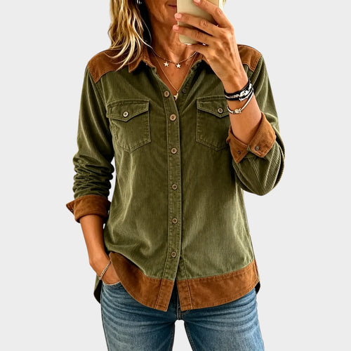 Women’s Corduroy Shirt Contrast Suede Detail