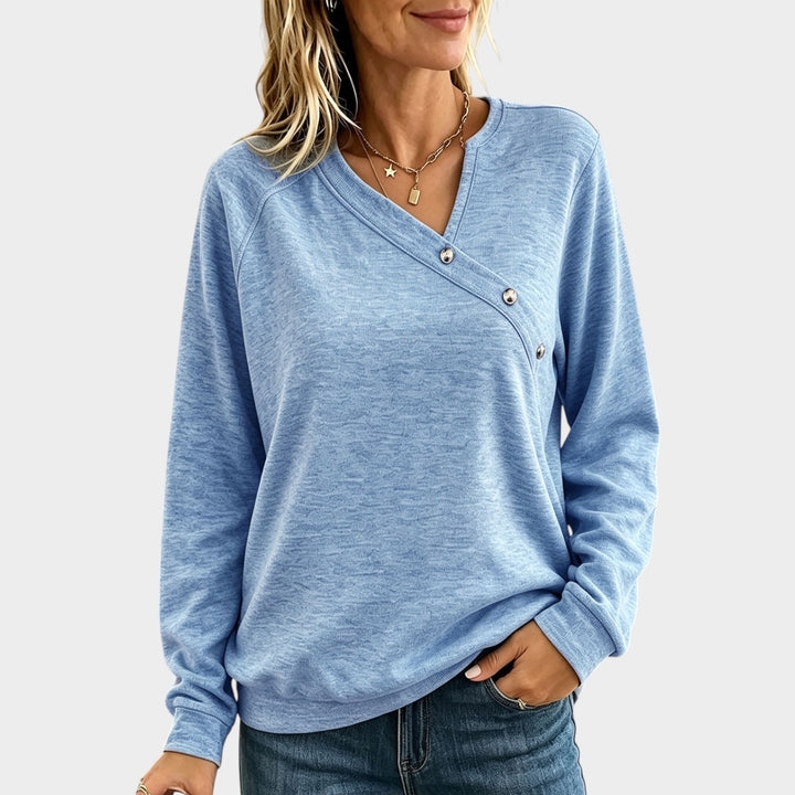 Women’s V Neck Sweatshirt Diagonal Button Raglan Sleeve