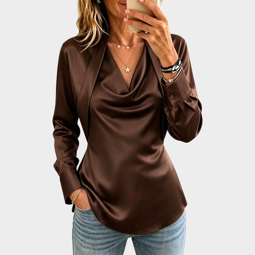 Women’s Long Sleeve Satin Top Cowl Neck