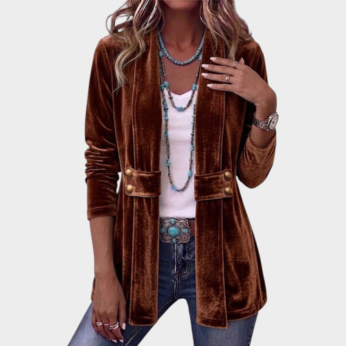 Women's Velvet Jacket Vintage Lapel Collar Open Front