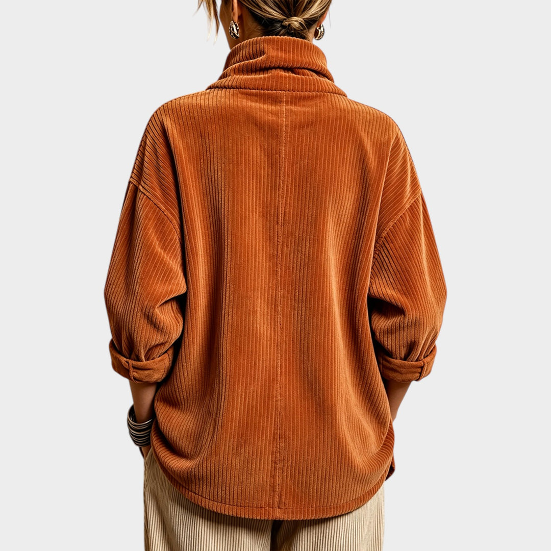 Women’s Asymmetric Corduroy Top Button Accent Design