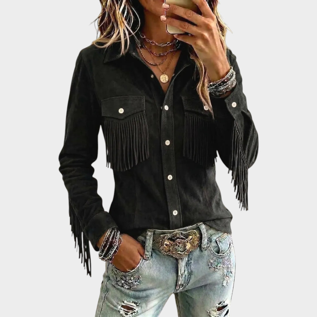 Women’s Suede Fringe Jacket Retro Western Design