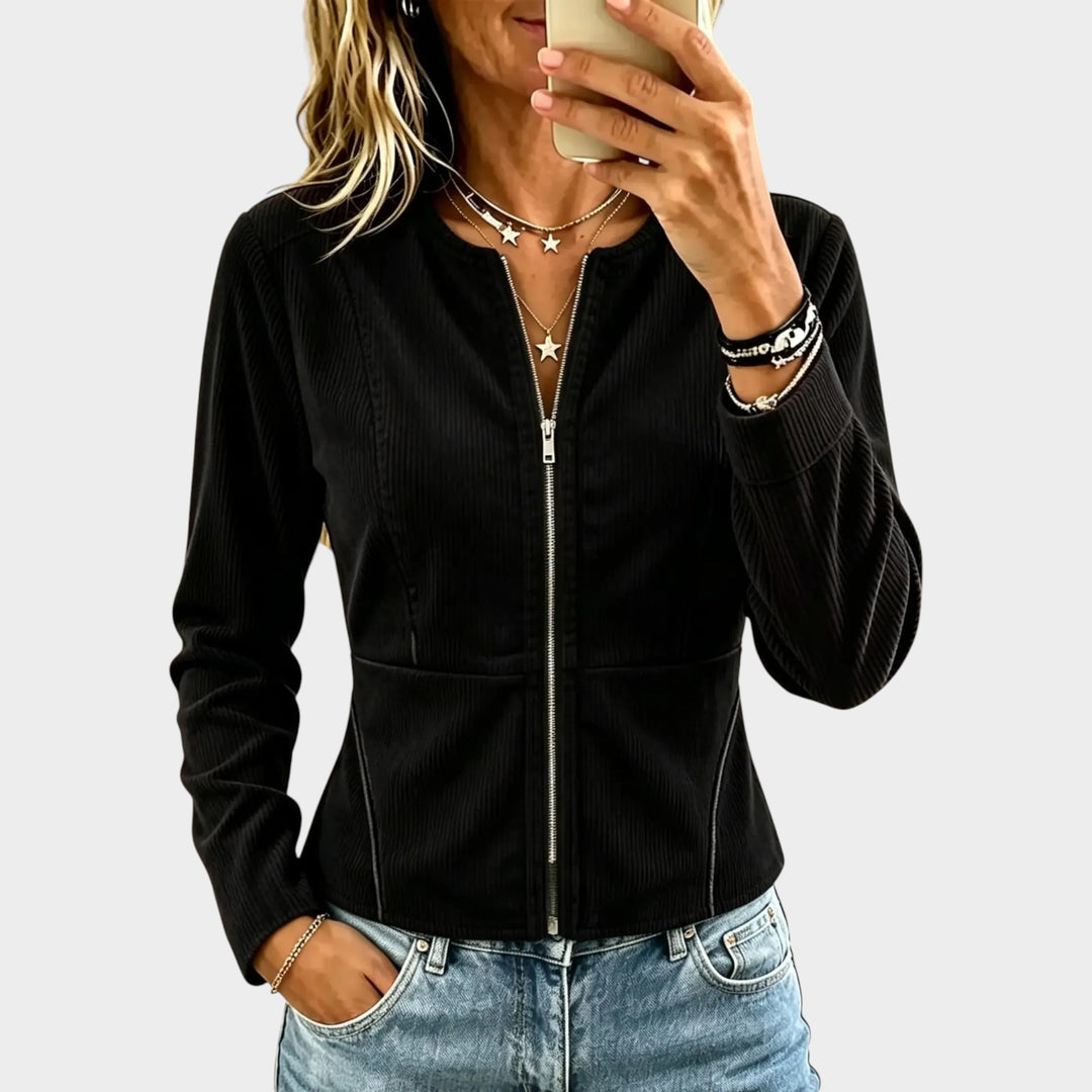 Women’s Ribbed Knit Jacket Fitted Zip Front