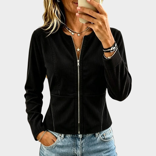 Women’s Ribbed Knit Jacket Fitted Zip Front
