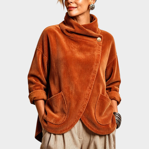 Women’s Asymmetric Corduroy Top Button Accent Design