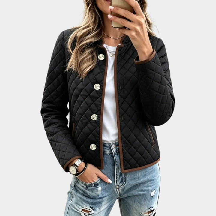 Women’s Quilted Puffer Jacket Plaid Diamond Pattern