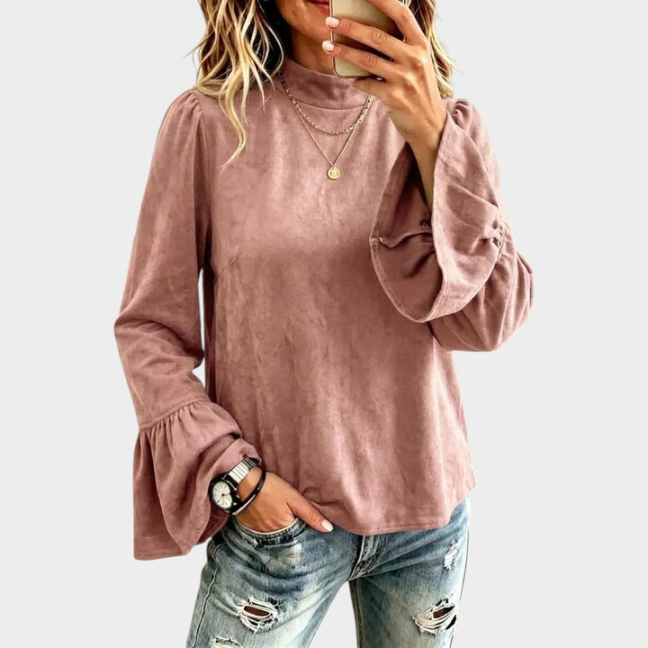 Women’s Long Sleeve Shirt Ruffle Detail Round Neck