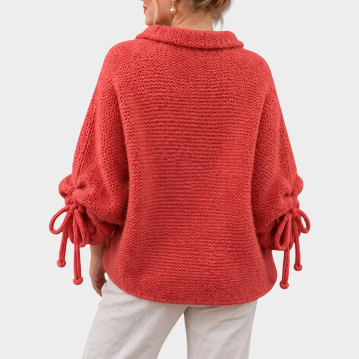 Women’s Chunky Knit Cardigan Asymmetric Button Lantern Sleeve