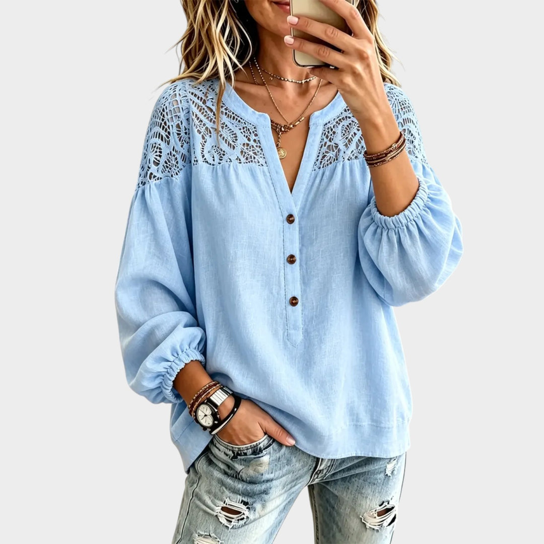 Women’s Lace Top Cotton Long Sleeve Cutout