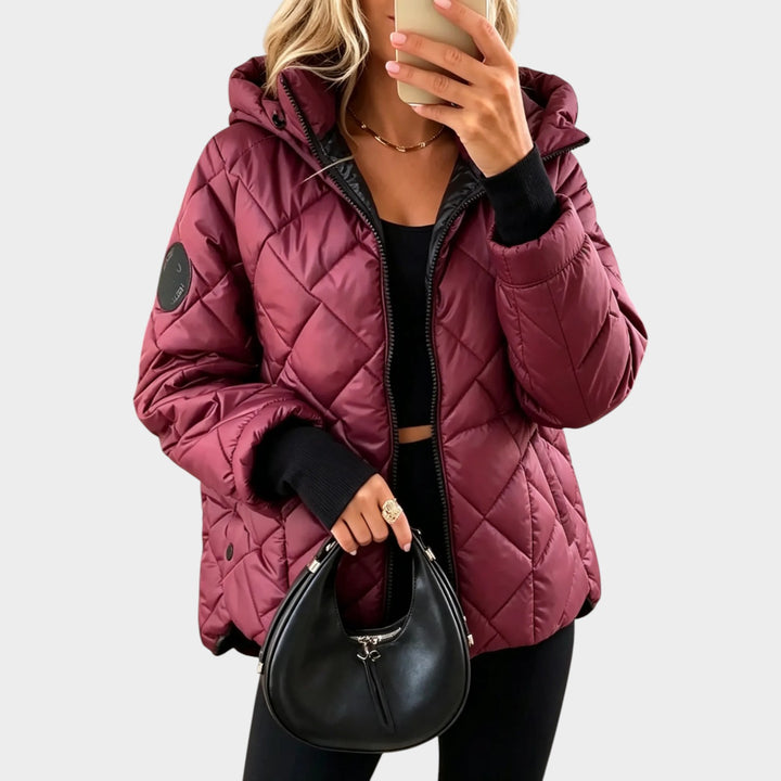 Women’s Quilted Puffer Jacket Diamond Stitch Hooded Design