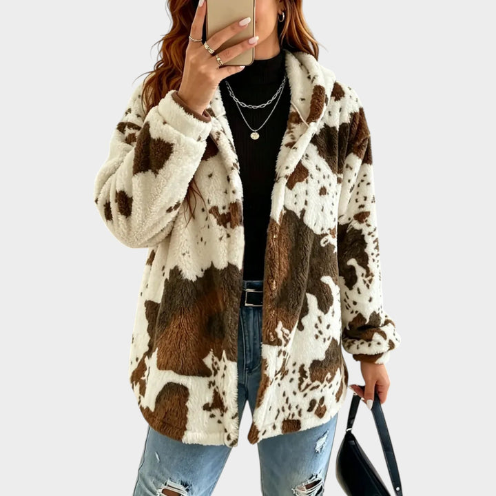 Women’s Fleece Jacket Cow Print Retro Style