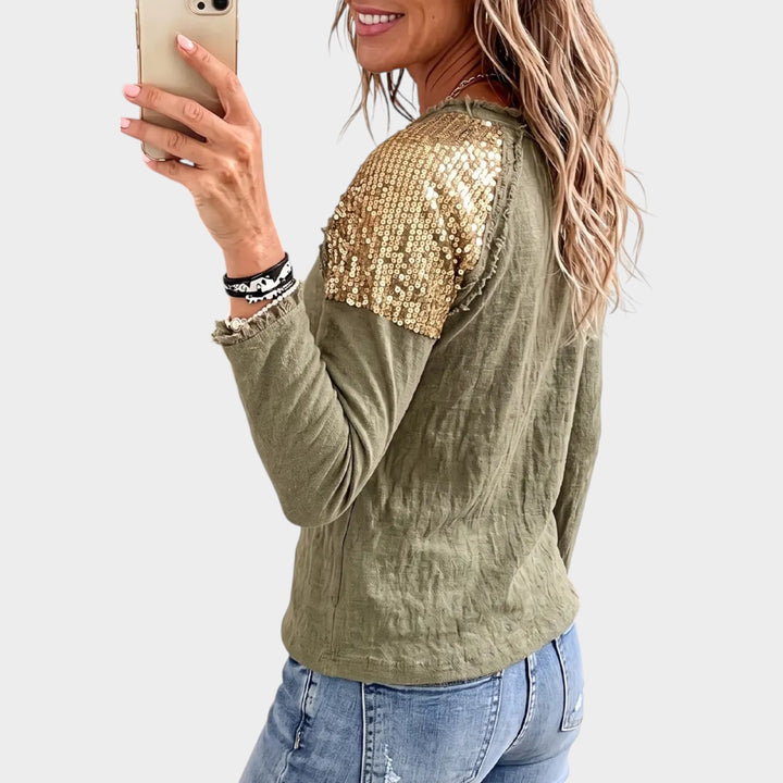 Women’s Sequin Top Cotton Blend Paneled