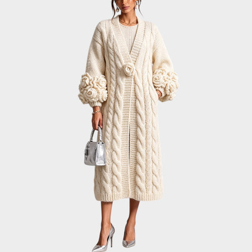 Women’s Sweater Dress Cable Knit Floral Accent