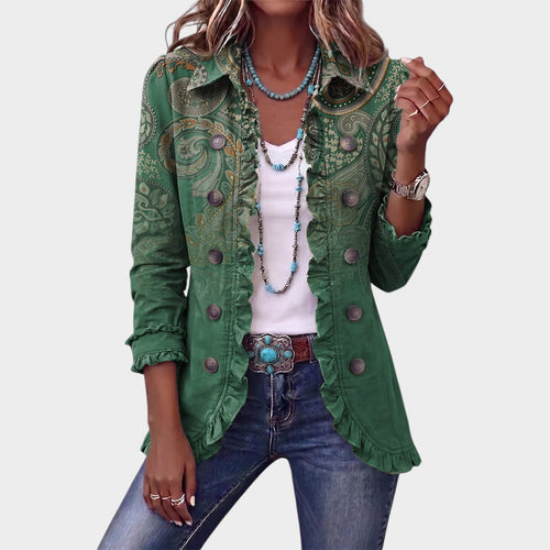 Women’s Paisley Print Jacket Ruffle Detail