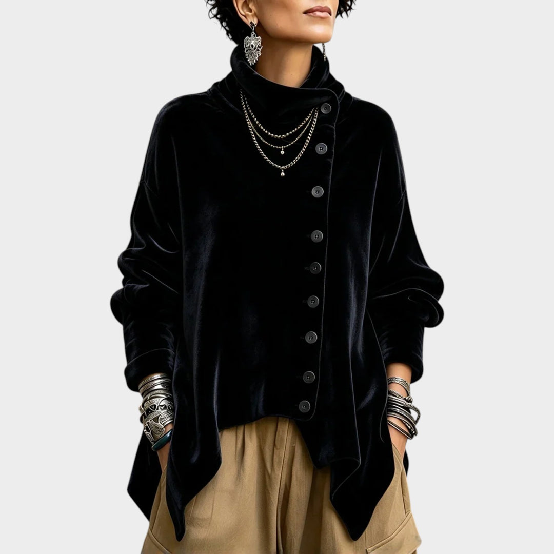 Women’s Velvet Top High Neck Asymmetric Style