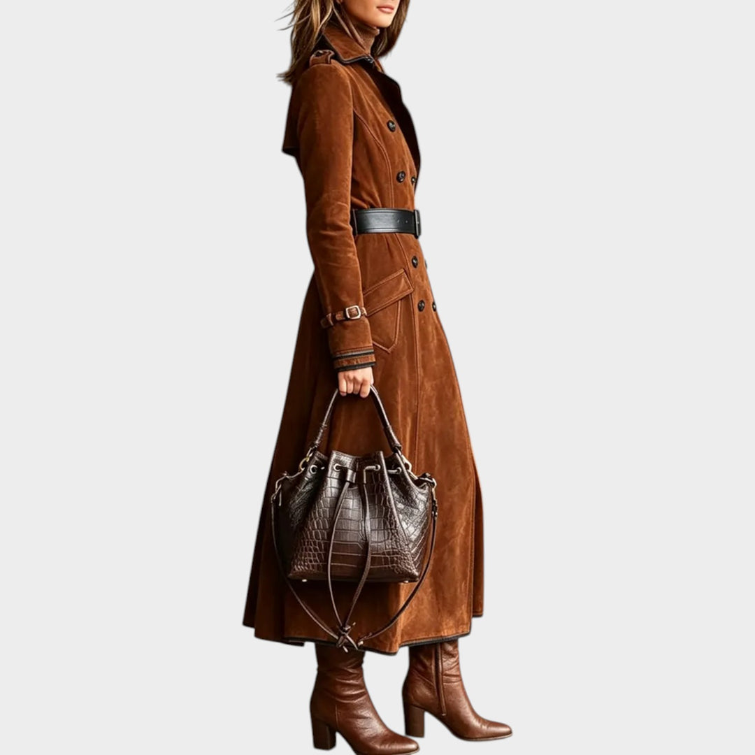 Women’s Button Front Suede Coat Longline Style