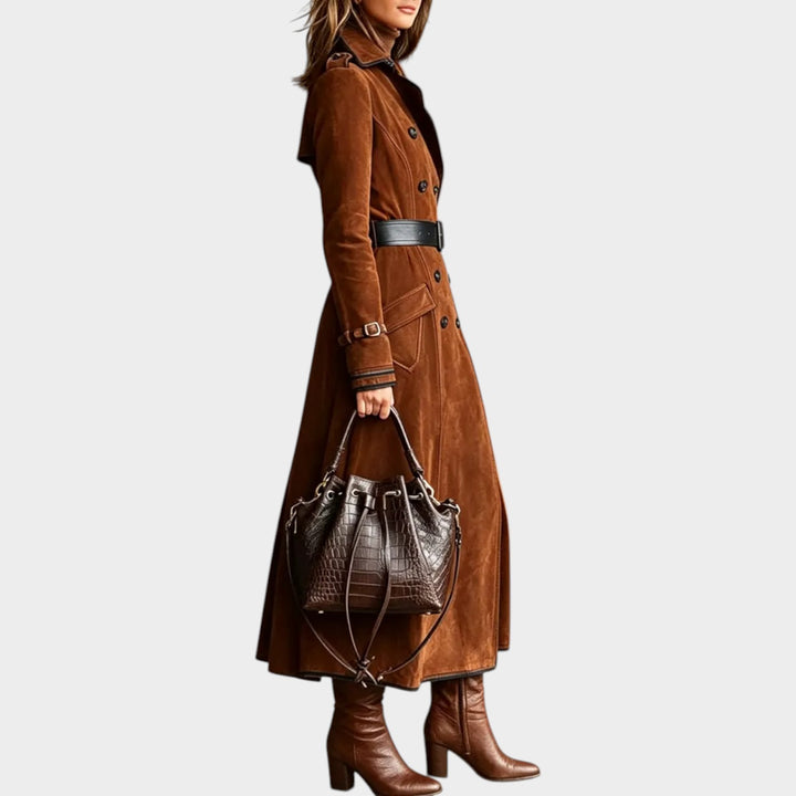 Women’s Button Front Suede Coat Longline Style