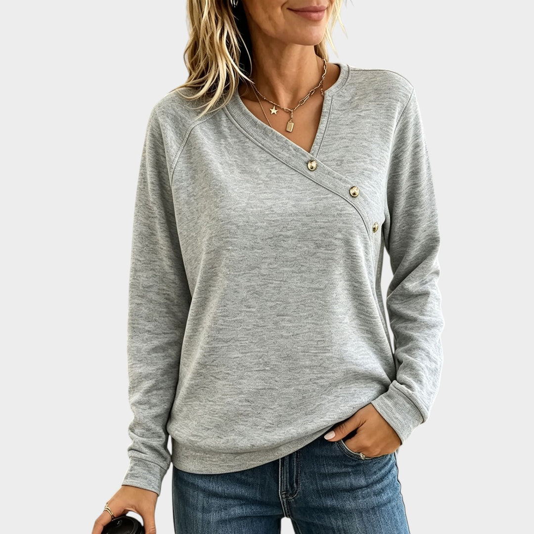 Women’s V Neck Sweatshirt Diagonal Button Raglan Sleeve