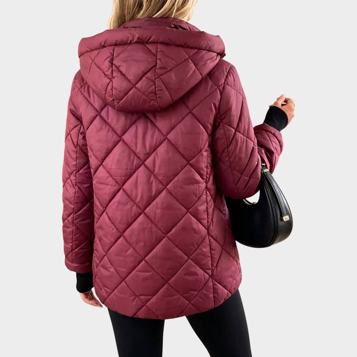 Women’s Quilted Puffer Jacket Diamond Stitch Hooded Design