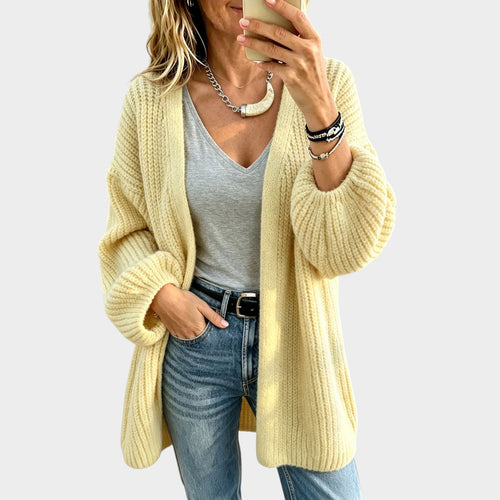Women’s Open Front Cardigan Chunky Knit Mid Length