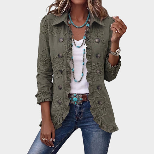 Women’s Jacket Floral Embroidered Ruffle Trim