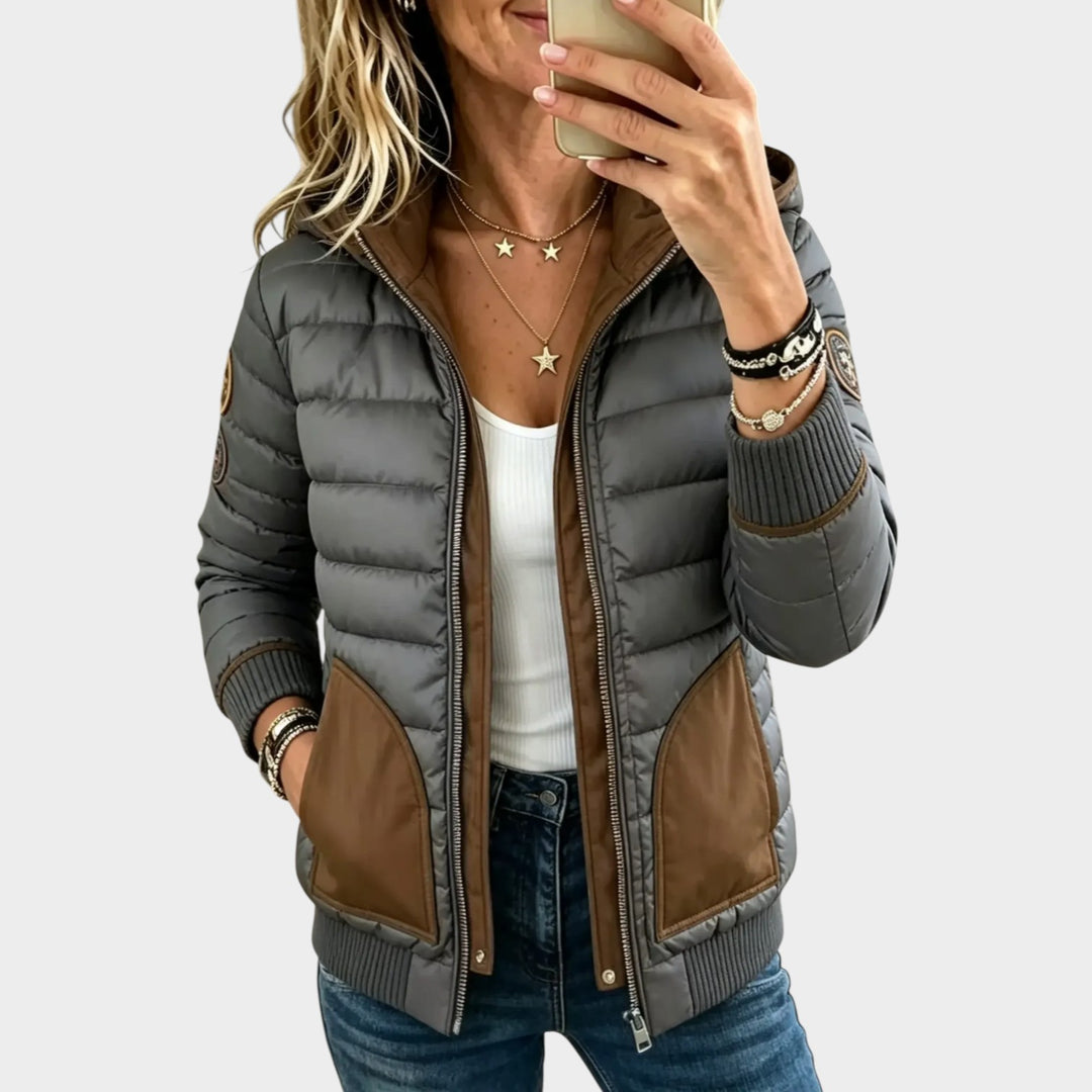 Women’s Puffer Jacket Color Block Contrast Pockets