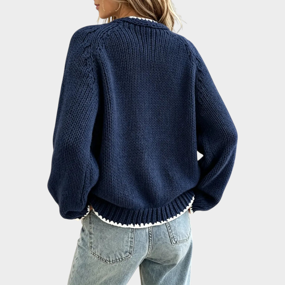 Women’s Knit Cardigan Bow Detail Contrast Trim