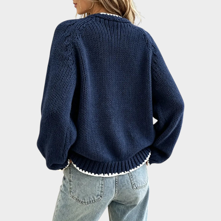 Women’s Knit Cardigan Bow Detail Contrast Trim