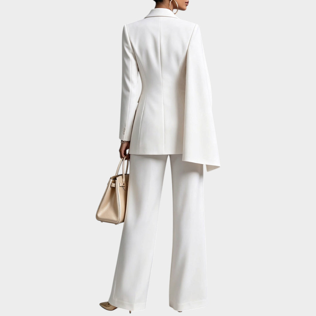 Women’s Two Piece Pantsuit Cape Blazer Wide Leg Pants – Maison Milliani
