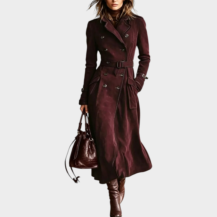 Women’s Button Front Suede Coat Longline Style