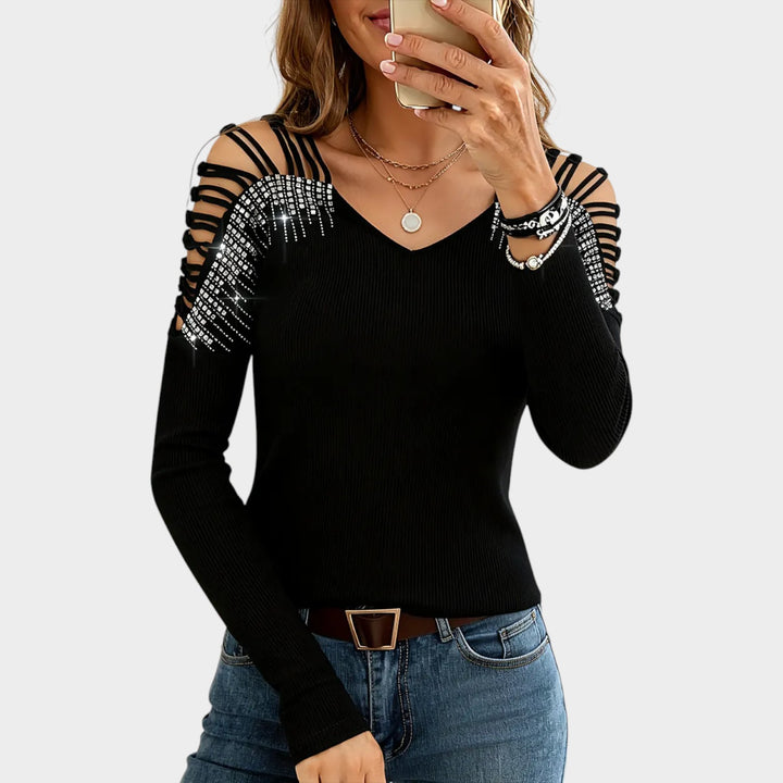 Women’s Embellished Top Rhinestone Openwork Design