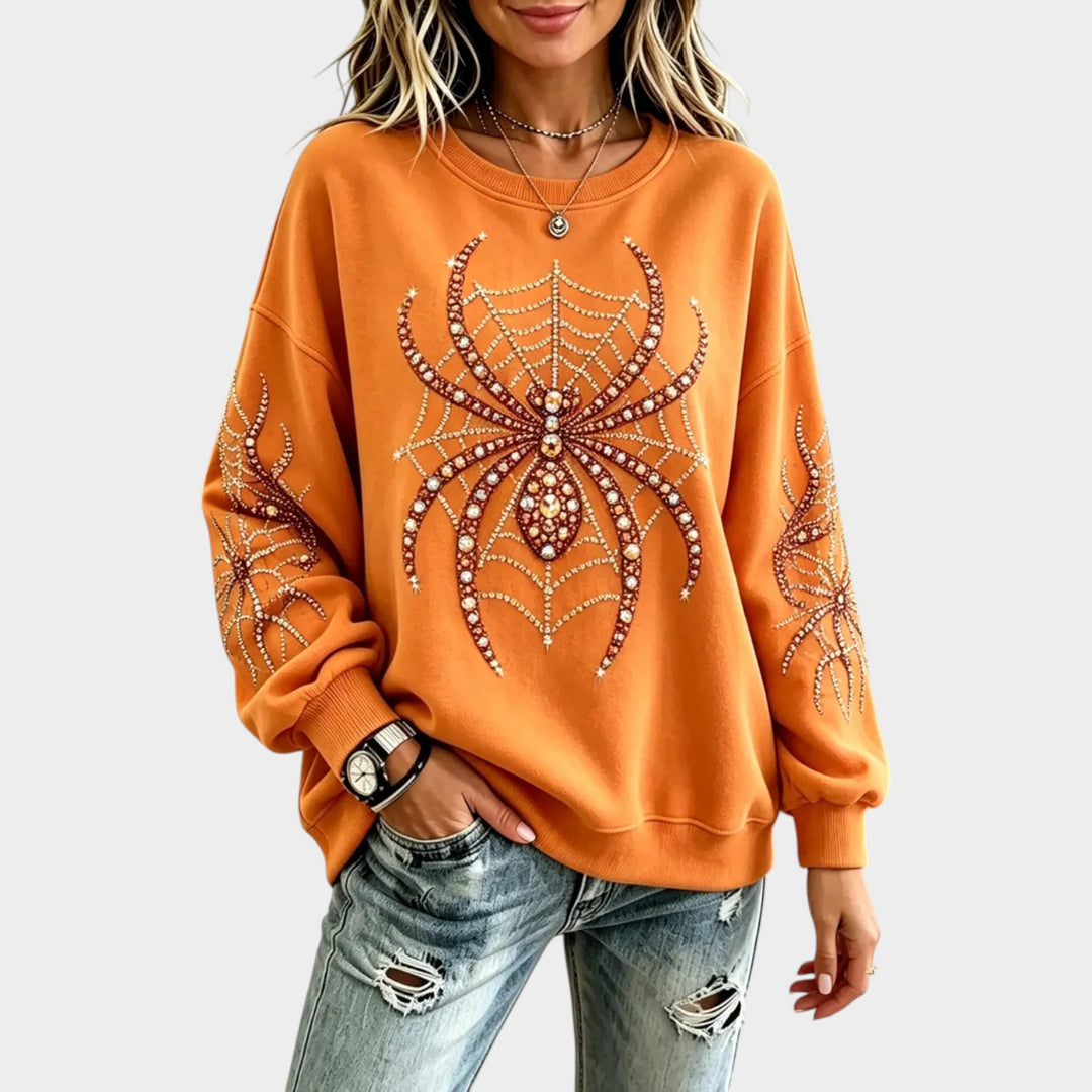 Women’s Spider Sweatshirt Halloween Shiny Graphic