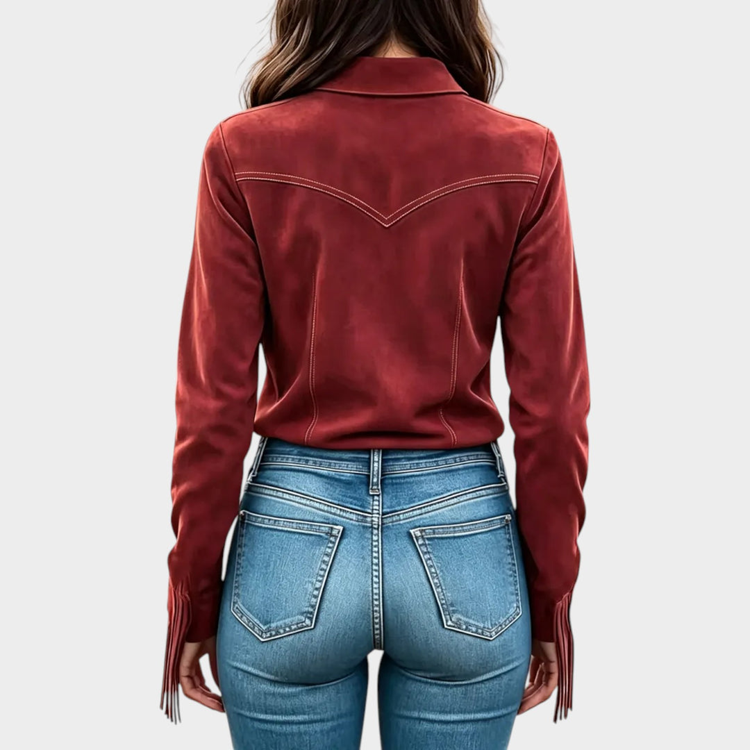 Women’s Suede Fringe Jacket Retro Western Design