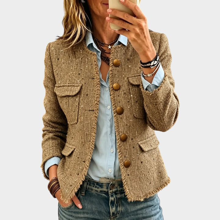 Women’s Tweed Jacket Sequin Embellished Fringe Trim