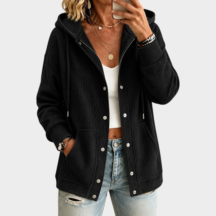 Women’s Waffle Knit Hoodie Snap Button Closure