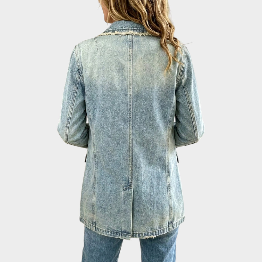 Women’s Denim Blazer Double Breasted Frayed Edge