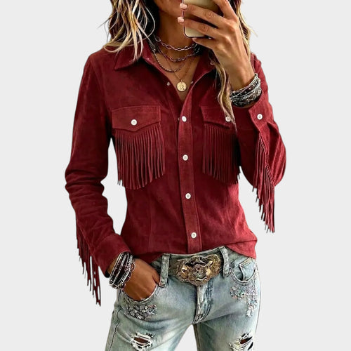 Women’s Suede Fringe Jacket Retro Western Design