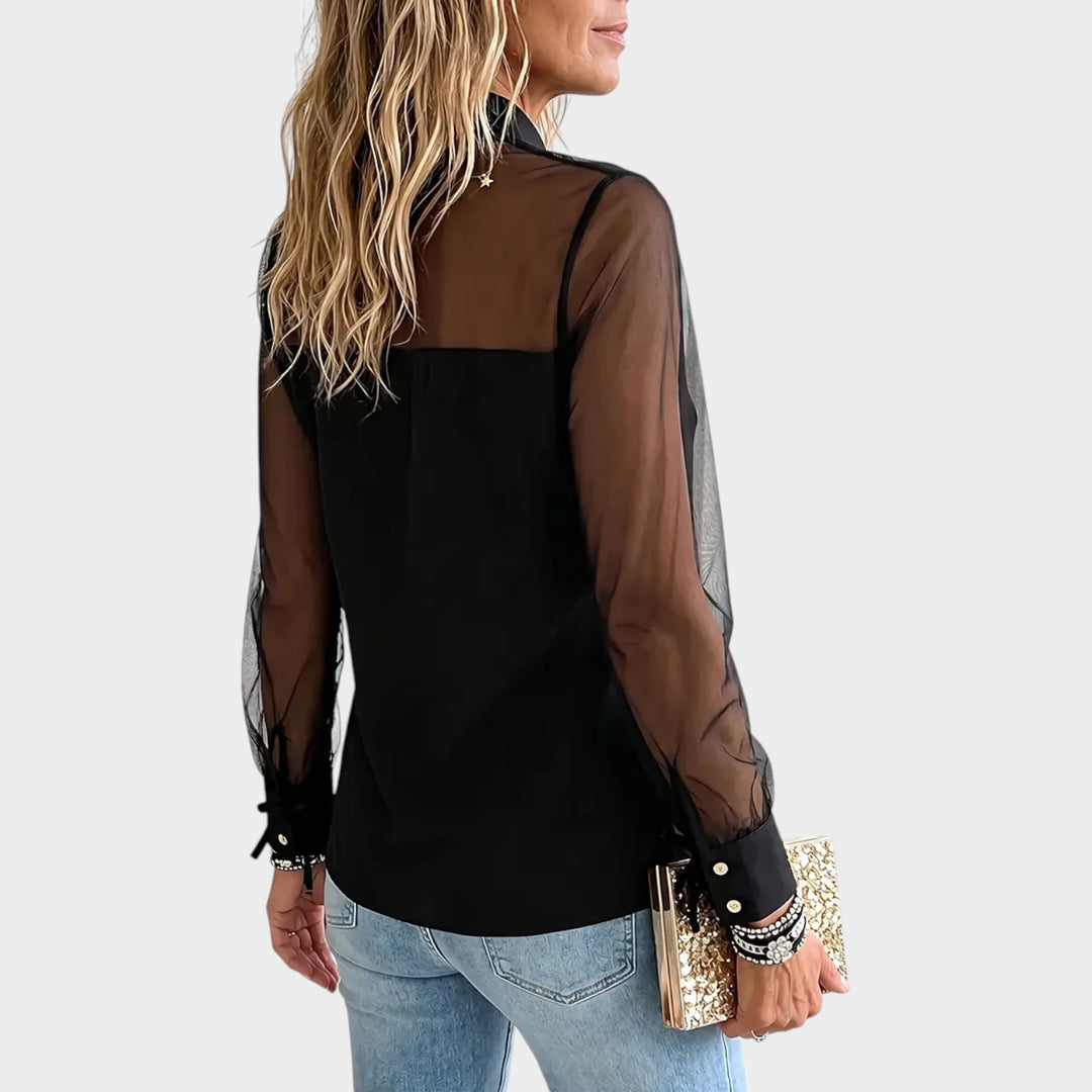 Women’s Patchwork Blouse Sheer Mesh Design