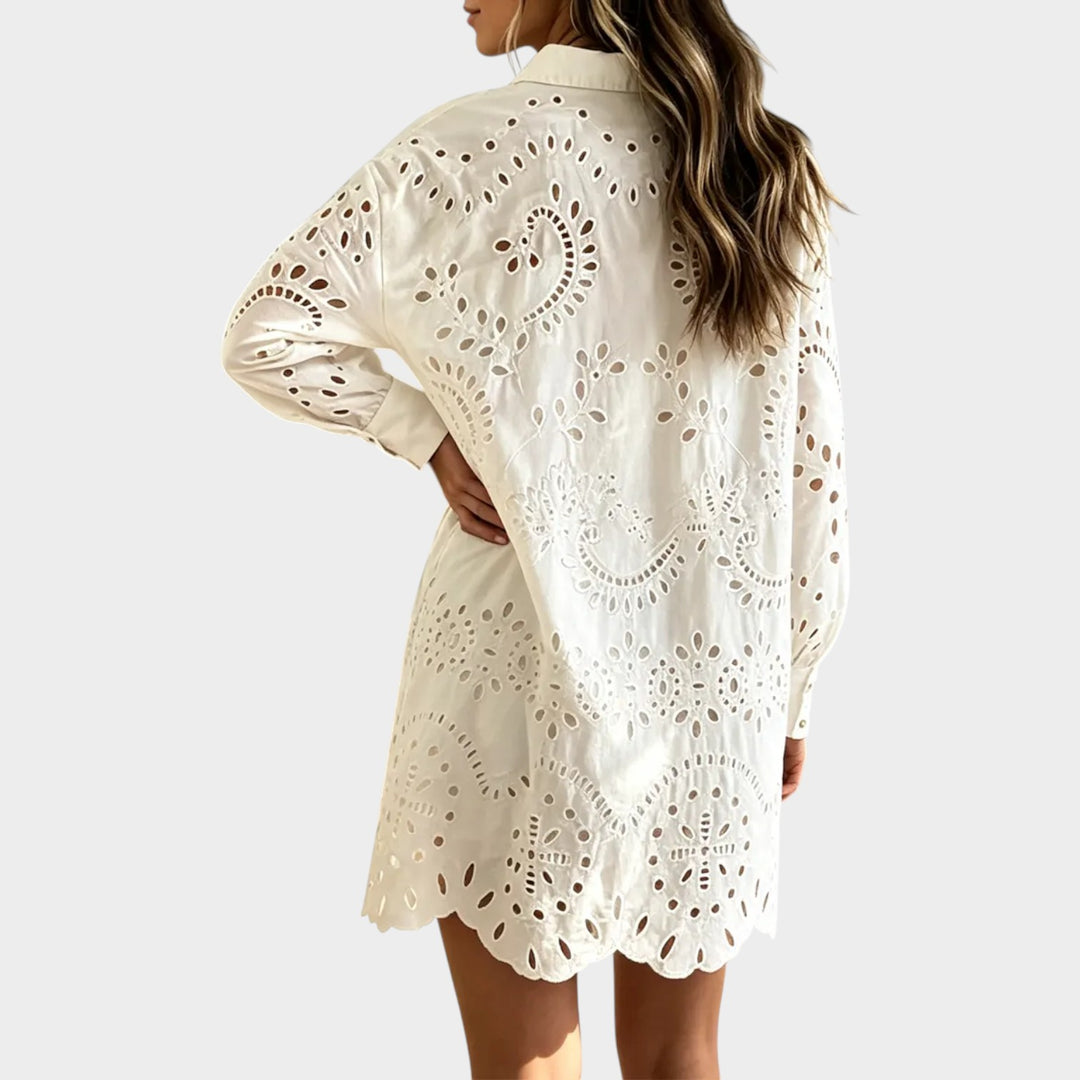 Women’s Retro Cotton Shirt Embroidery Lapel Collar