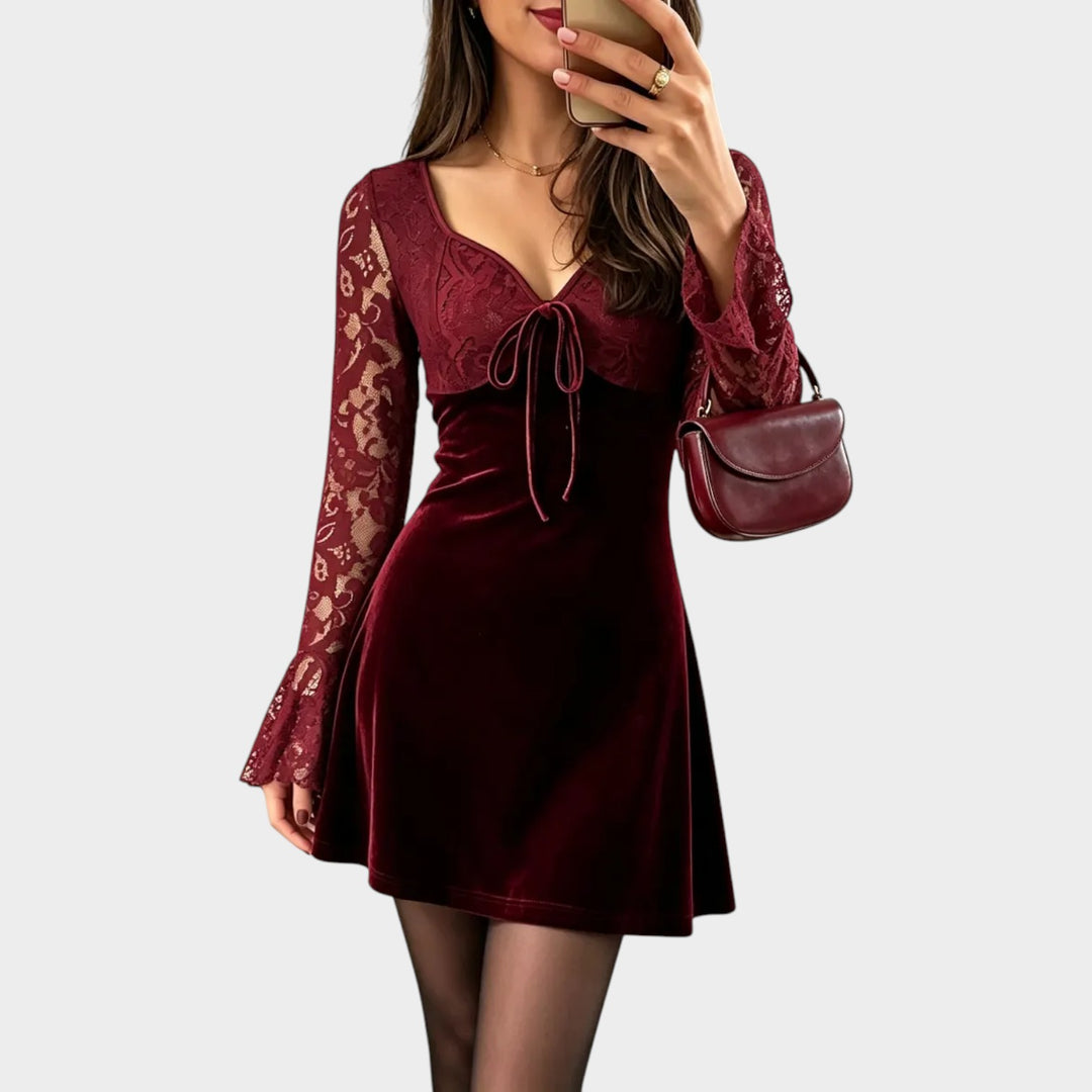 Women’s Velvet Dress Lace Patchwork Mini Style