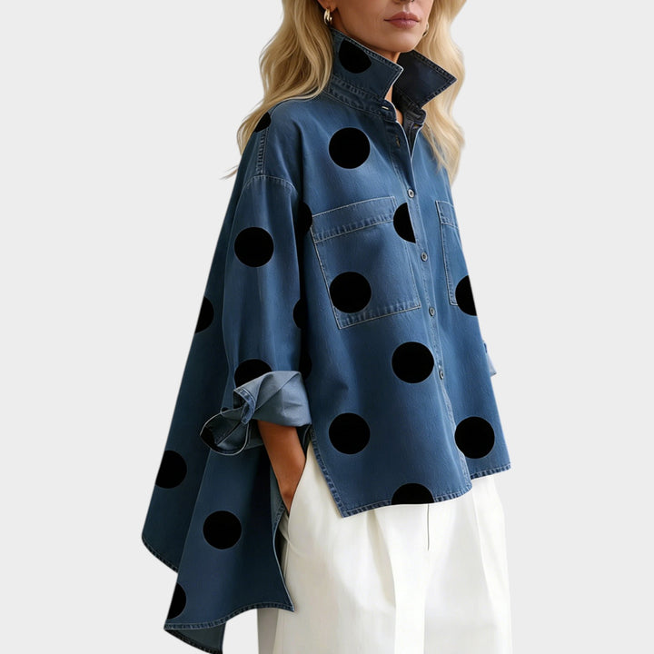 Women’s Shirt Denim Casual Polka Dot Button Front