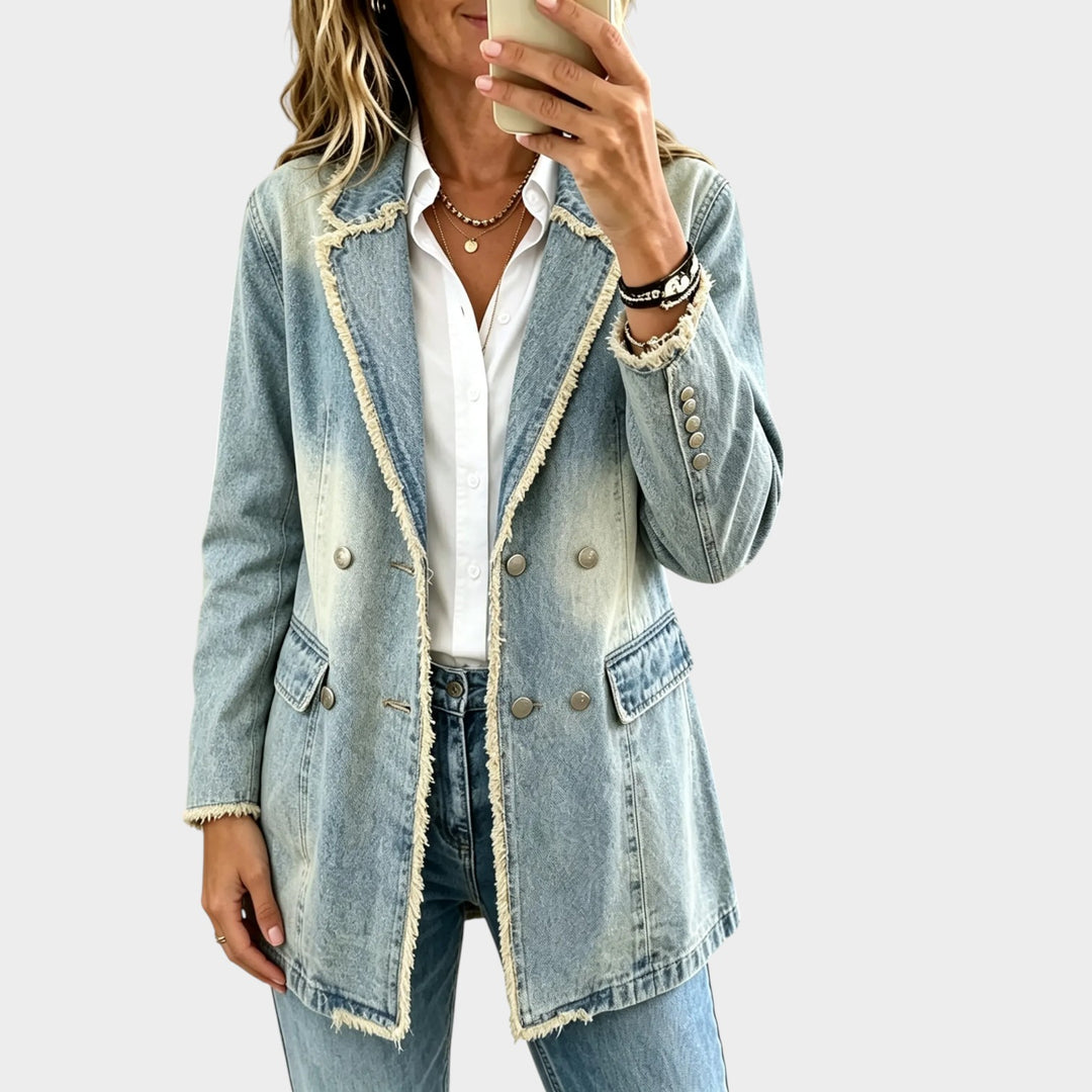 Women’s Denim Blazer Double Breasted Frayed Edge