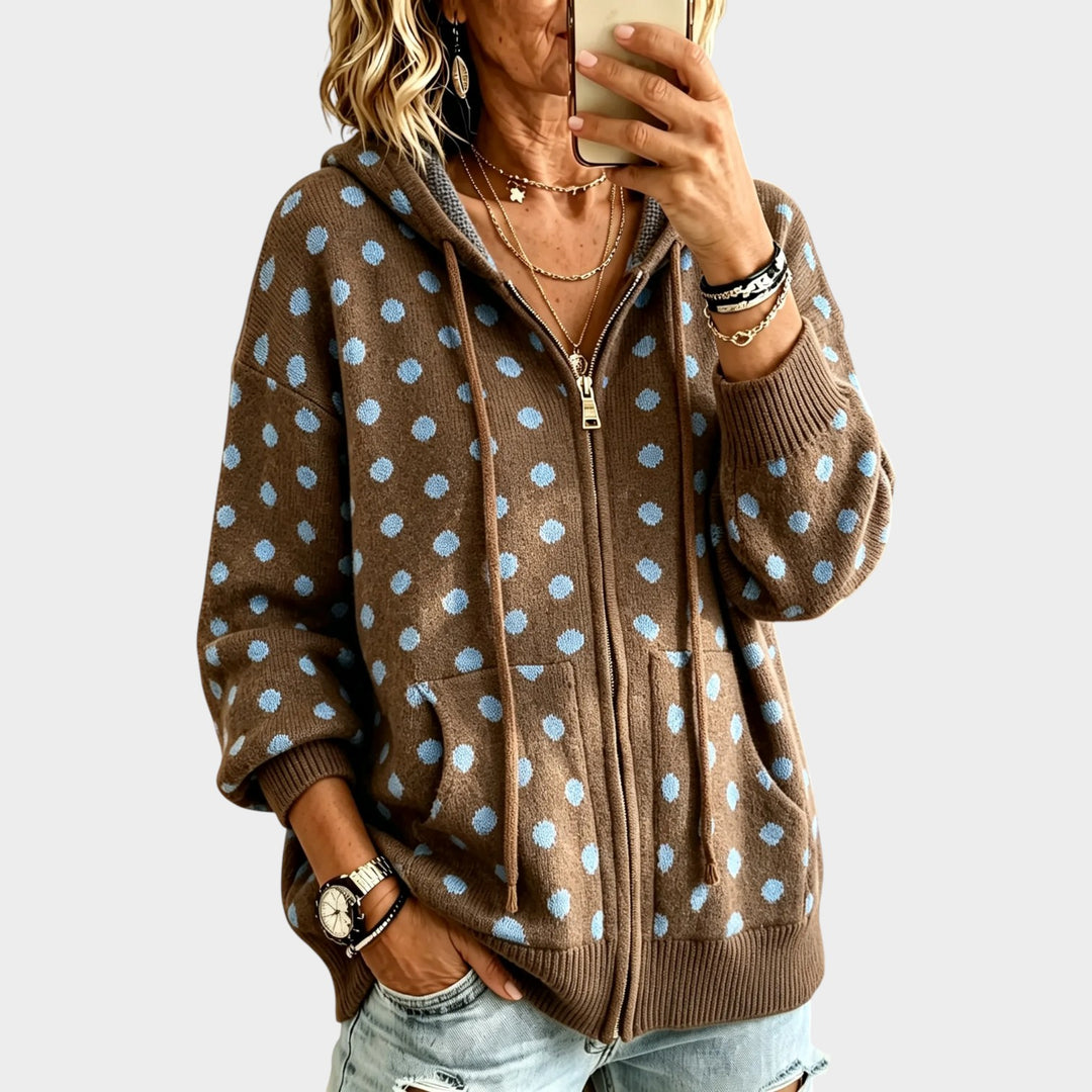 Women’s Knit Hoodie Polka Dot Jacquard Full Zip