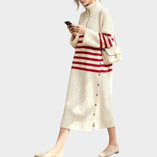 Women’s Striped Knit Dress Turtleneck Loose Fit