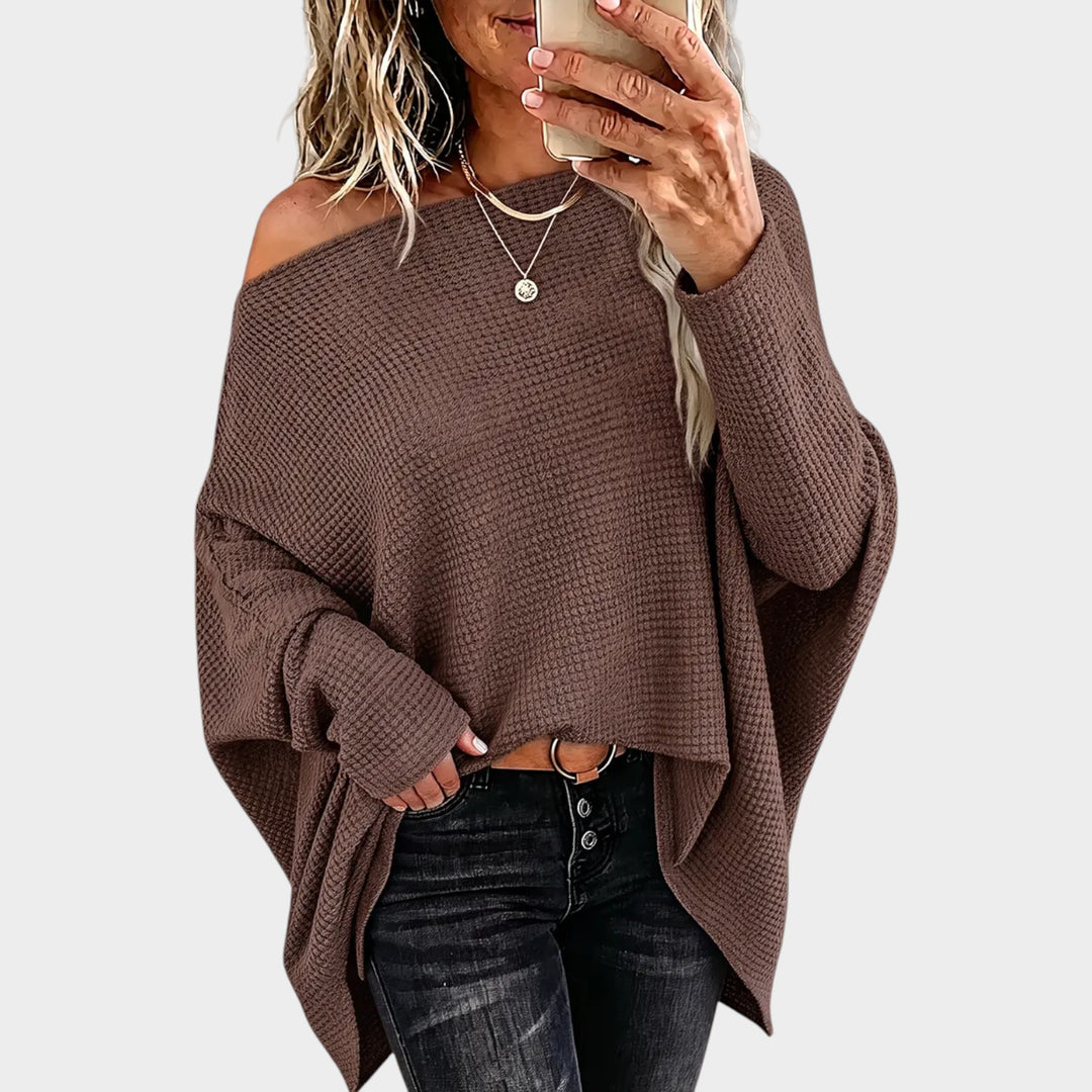Women’s One Shoulder Knit Top Waffle Texture