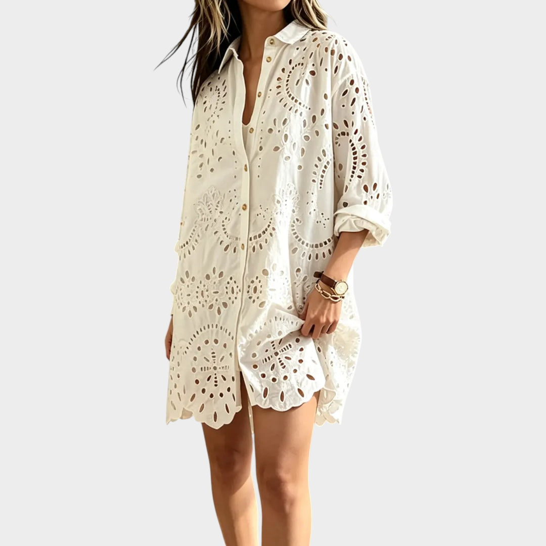 Women’s Retro Cotton Shirt Embroidery Lapel Collar