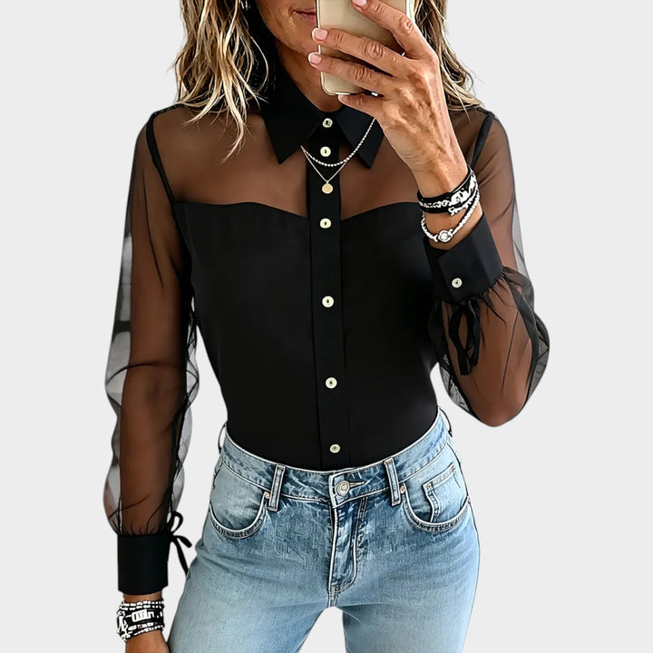 Women’s Patchwork Blouse Sheer Mesh Design