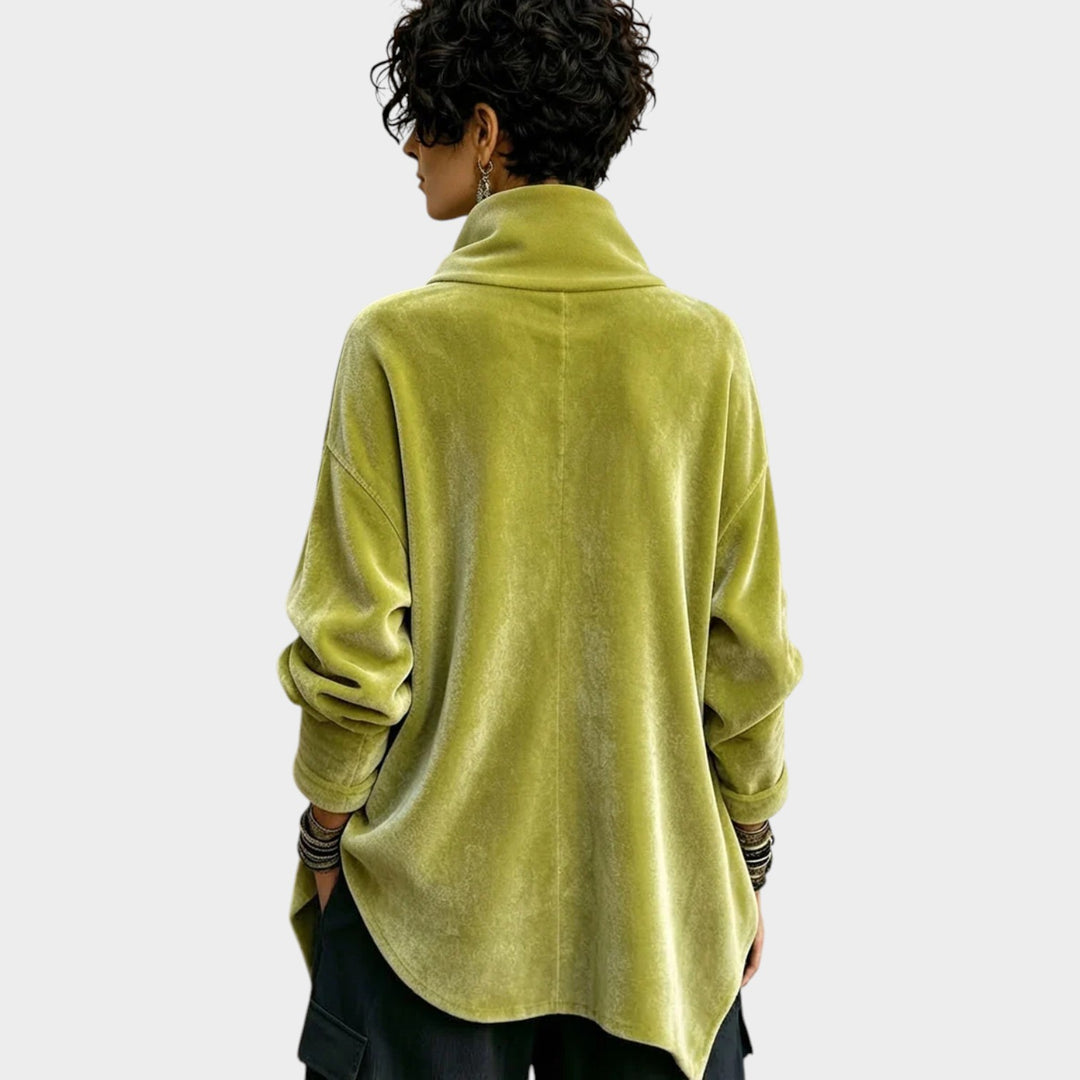 Women’s Velvet Top High Neck Asymmetric Style