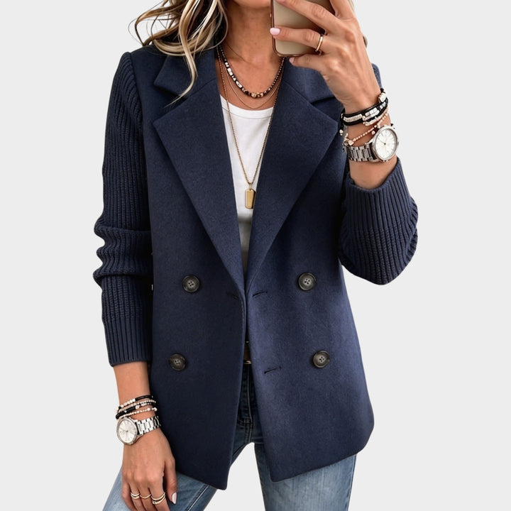 Women’s Casual Blazer Knitted Sleeves Contrast Detail