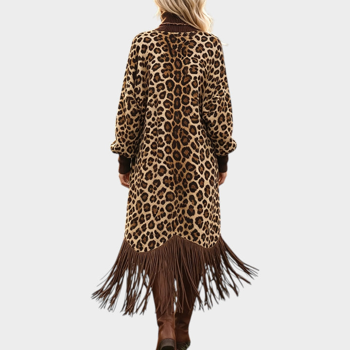 Women’s Leopard Print Dress Boho Fringe Detail
